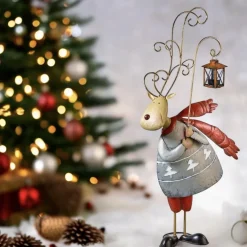 Weihnachtsfigur Metall Rentier mit Laterne H 77 cm