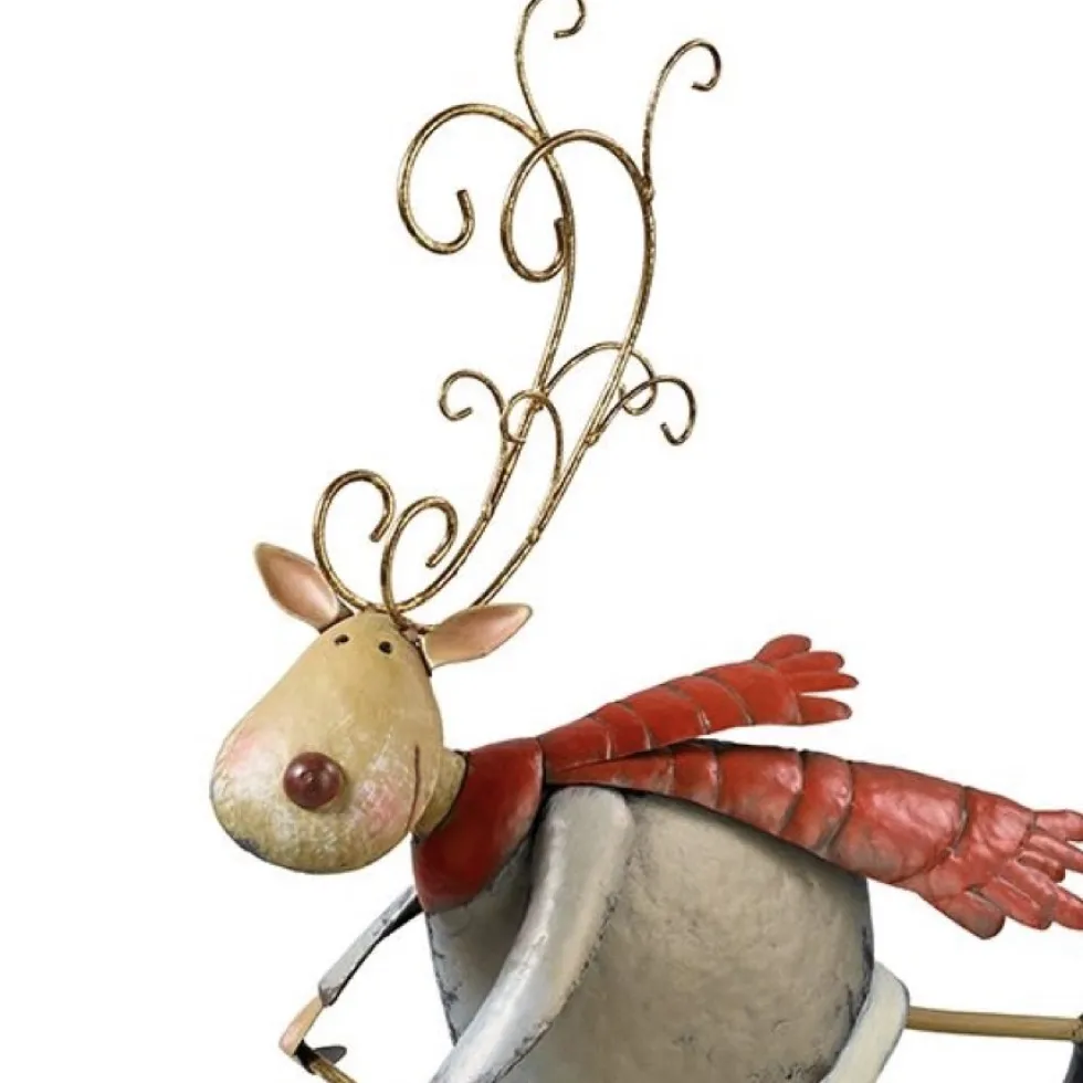 Weihnachtsfigur Metall Rentier mit Schneeroller Höhe 52 cm