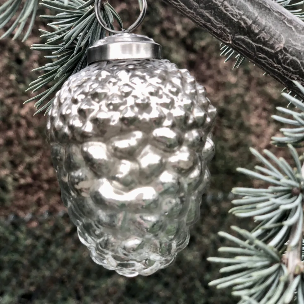 Weihnachtskugel Glaszapfen Set silber 8×10 cm