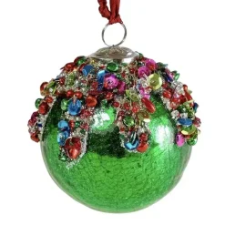 Weihnachtskugel mit Perlenschmuck Werner Voß grün Durchmesser 10 cm