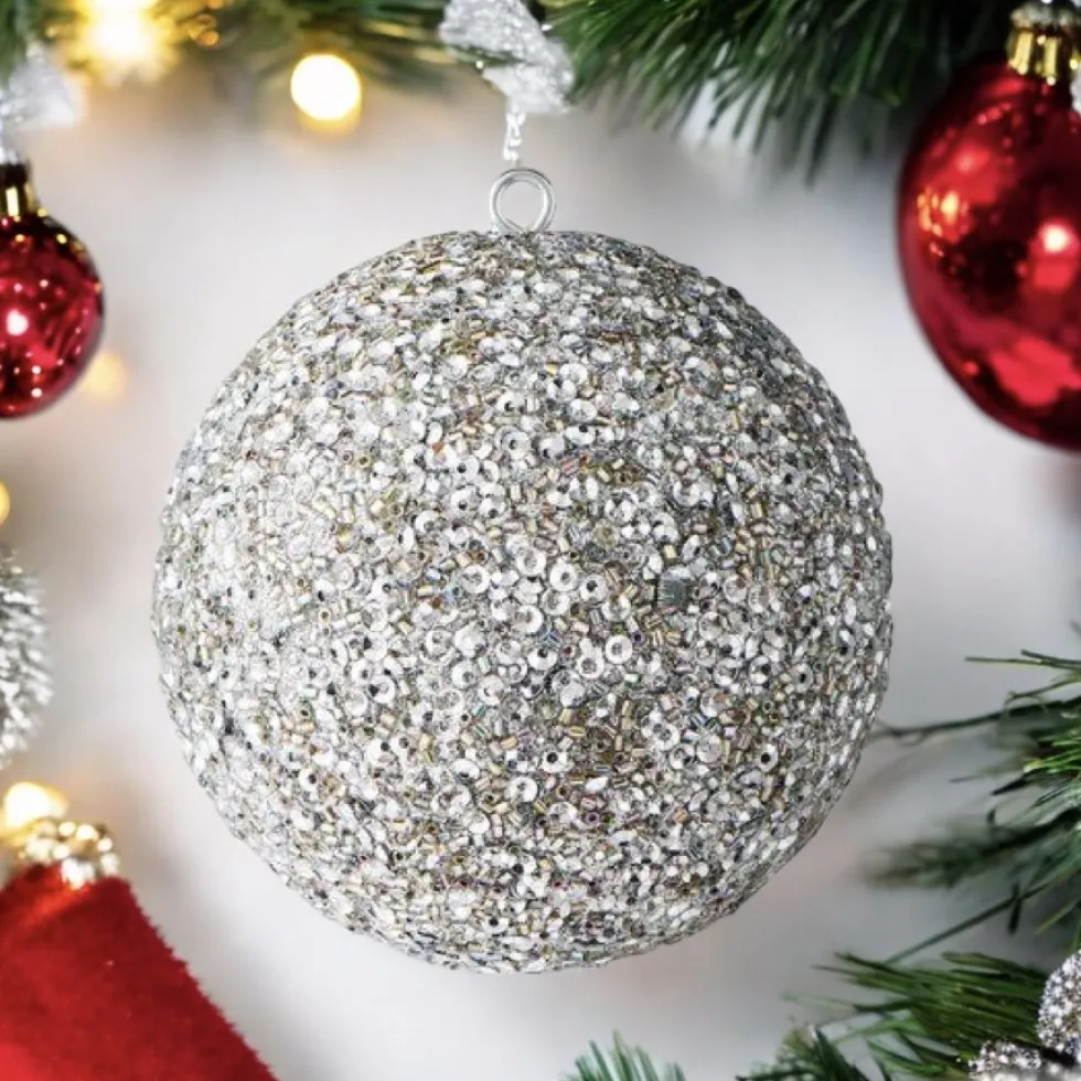 Weihnachtskugel OPIUM GiftCompany Glitzer, Perlen, Pailletten silber ø 10 cm