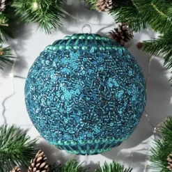 Weihnachtskugel OPIUM GiftCompany Blumenmuster, Perlen, Steine, blau ø 10 cm