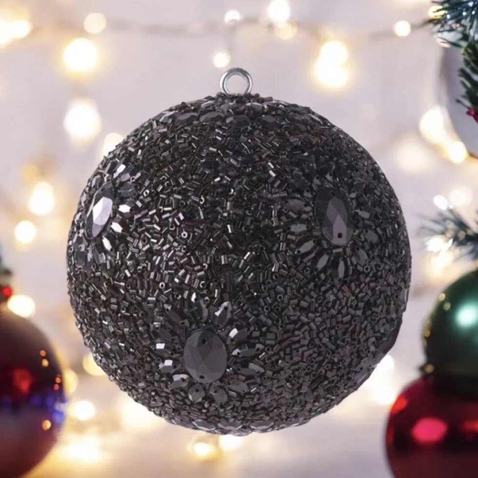 Weihnachtskugel OPIUM GiftCompany Blumenmuster, Perlen, schwarz ø 10 cm