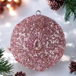Weihnachtskugel OPIUM GiftCompany Pfaumuster, Perlen, rosa ø 10 cm