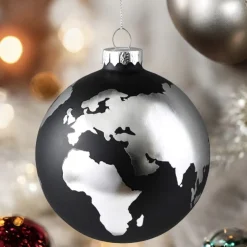 Weihnachtskugel WELTKUGEL GiftCompany schwarz / silber D 10 cm