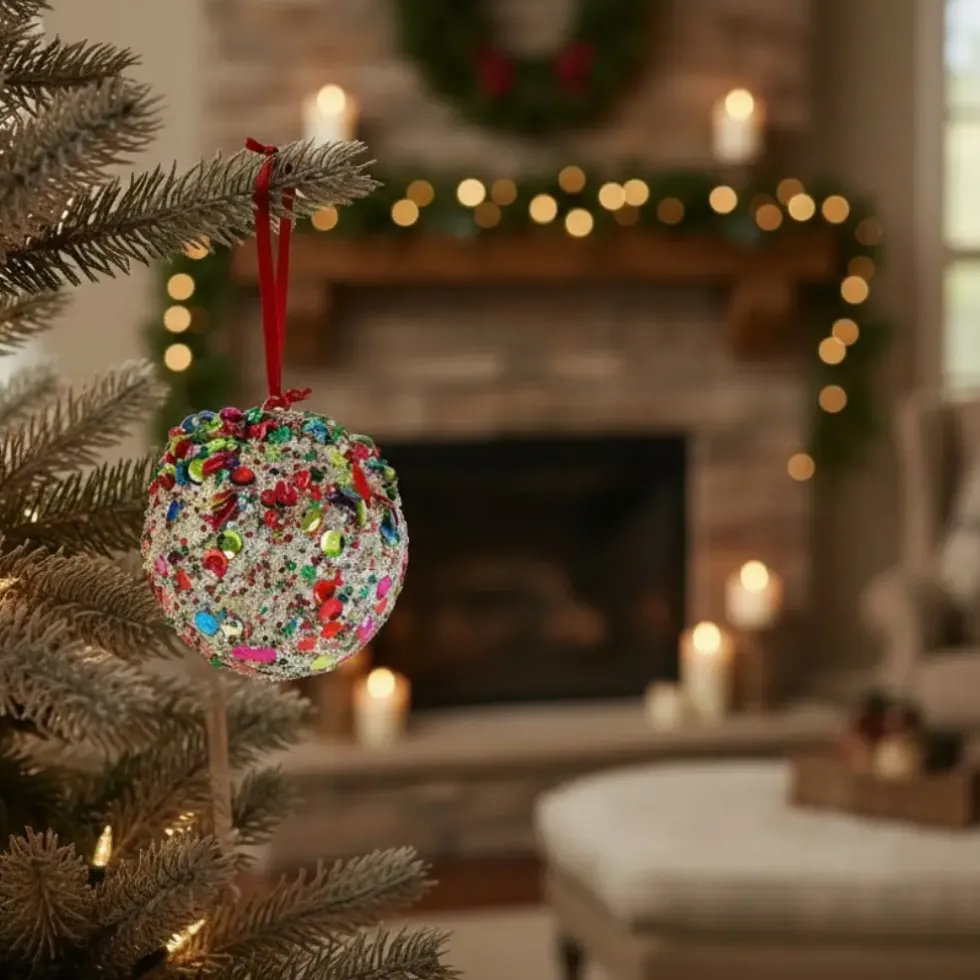 Weihnachtskugel Werner Voß silber bunt Durchmesser 10 cm