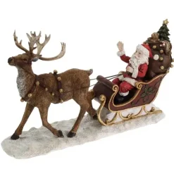 Weihnachtsmann Werner Voss mit Rentier und Schlitten Länge 48 cm