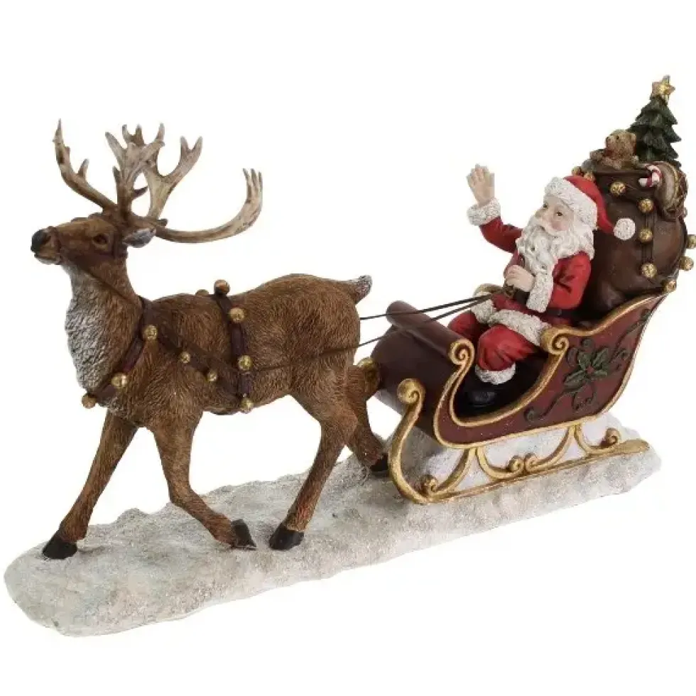 Weihnachtsmann Werner Voss mit Rentier und Schlitten Länge 48 cm