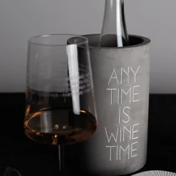 Weinkühler Beton Räder grau ANY TIME IS WINE TIME H 21 cm