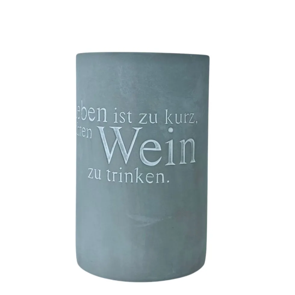 Weinkühler Beton Räder grau DAS LEBEN IST ZU KURZ H 21 cm