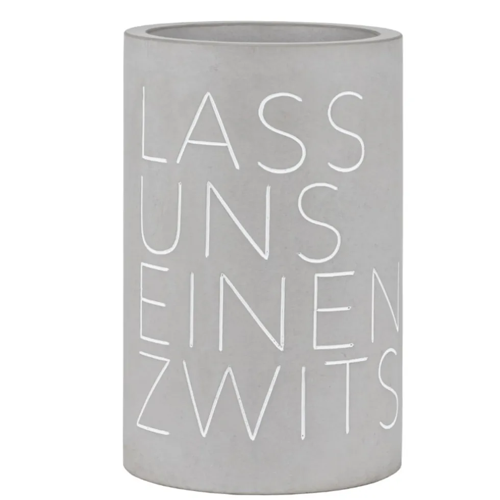 Weinkühler Beton Räder grau LASS UNS EINEN ZWITSCHERN H 21 cm