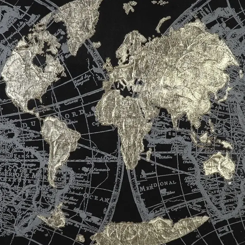 Weltkarte Bild Golden Earth 90×90 cm