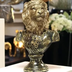 Werner Voß Dekofigur Büste Major Lion | Höhe 31 cm | Extravagante Löwenfigur Schwarz Gold