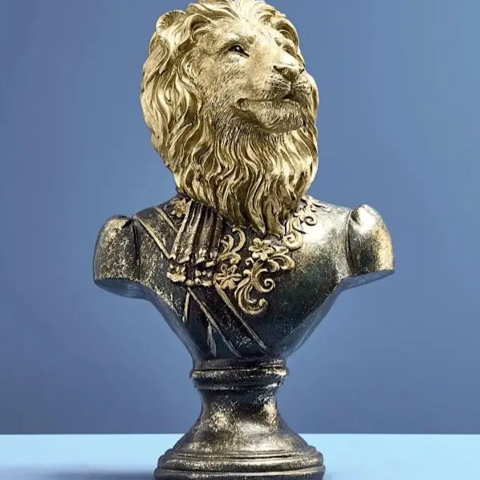 Werner Voß Dekofigur Büste Major Lion | Höhe 31 cm | Extravagante Löwenfigur Schwarz Gold