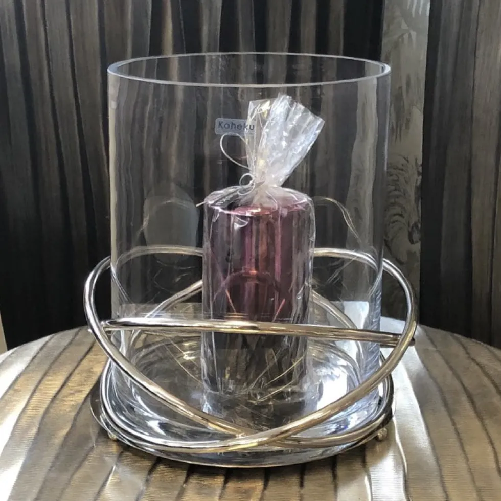 Windlicht Glas Crowne silber Kaheku
