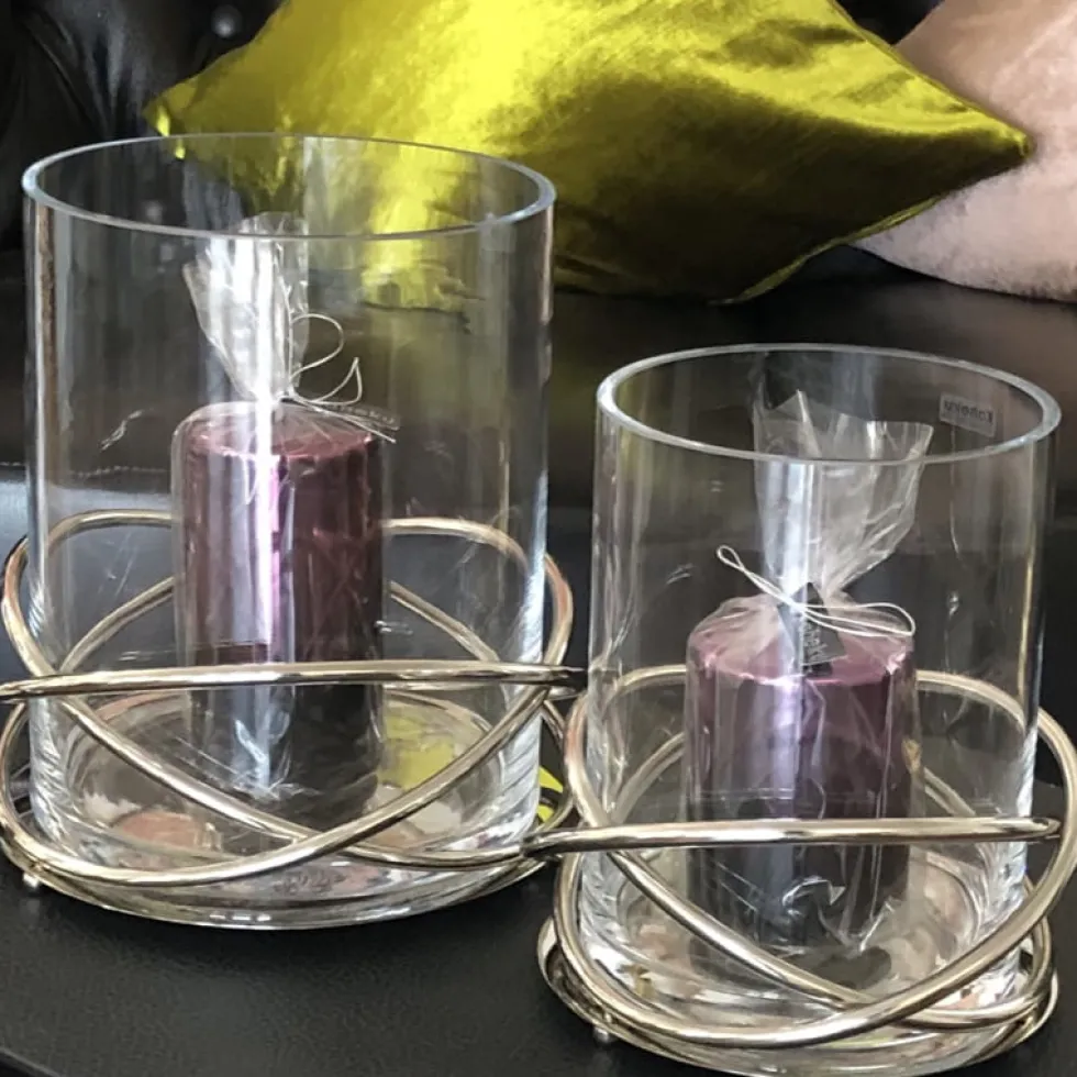 Windlicht Glas Crowne silber Kaheku