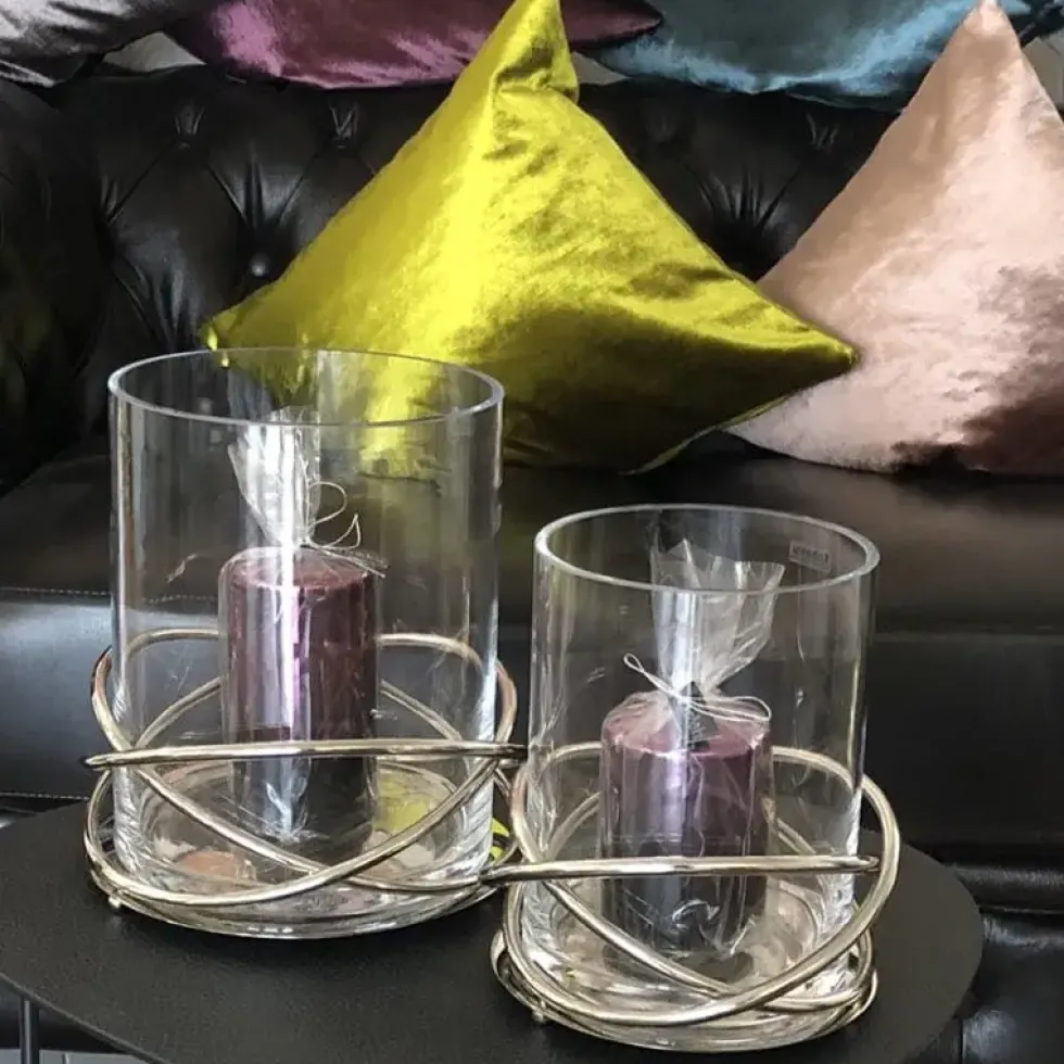 Windlicht Glas Crowne silber Kaheku