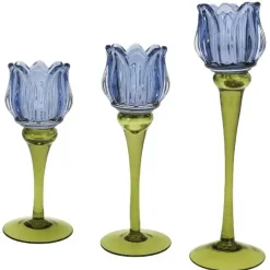Windlicht Glas Tulpe blau/grün 3er Set