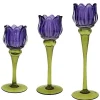 Windlicht Glas Tulpe lila/grün 3er Set
