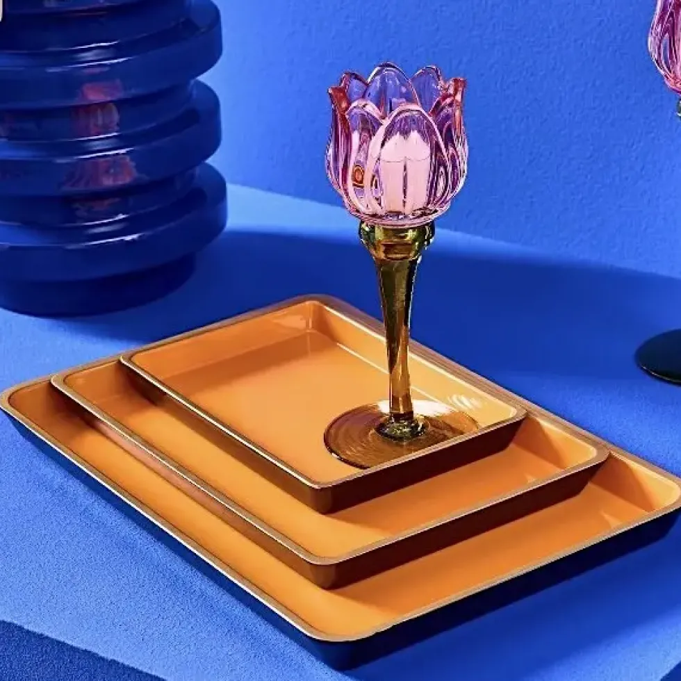 Windlicht Glas Tulpe pink grün 3er Set