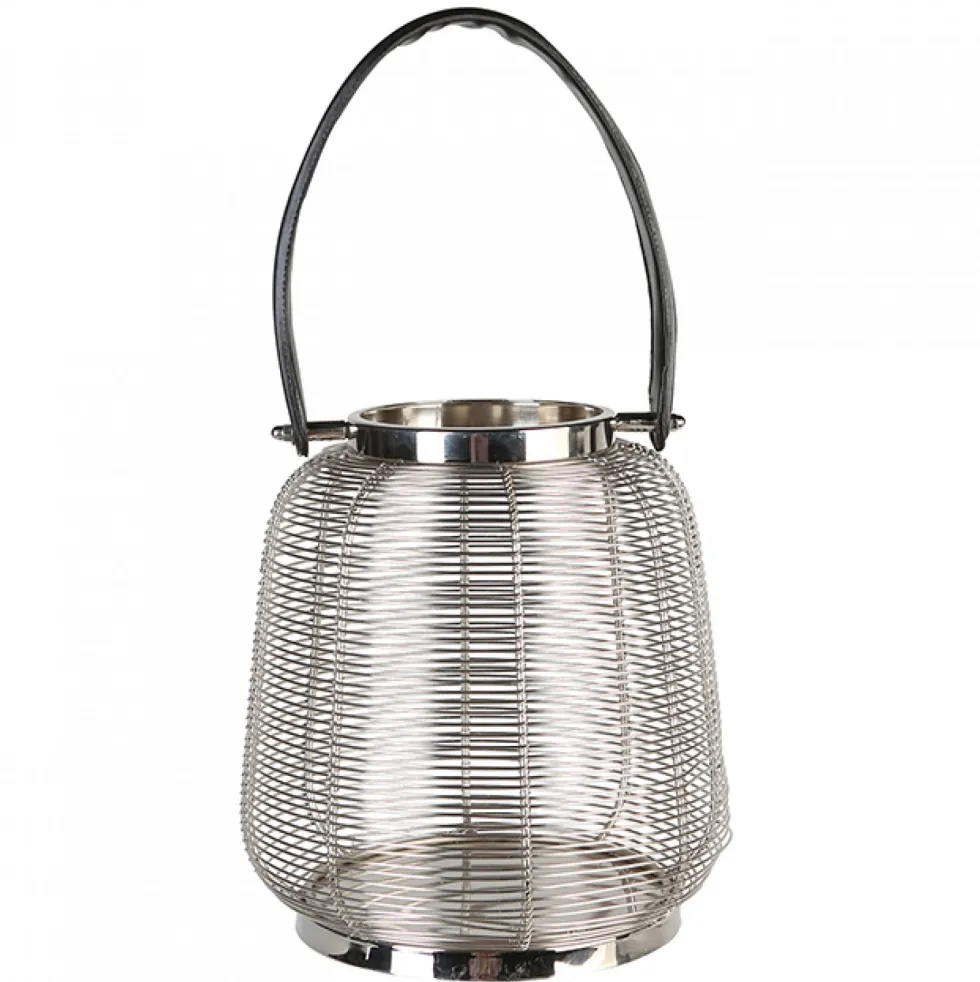Windlicht Laterne Cage Casablanca mit Lederhenkel Höhe 27 cm