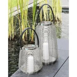 Windlicht Laterne Cage mit Lederhenkel Casablanca Höhe 44 cm