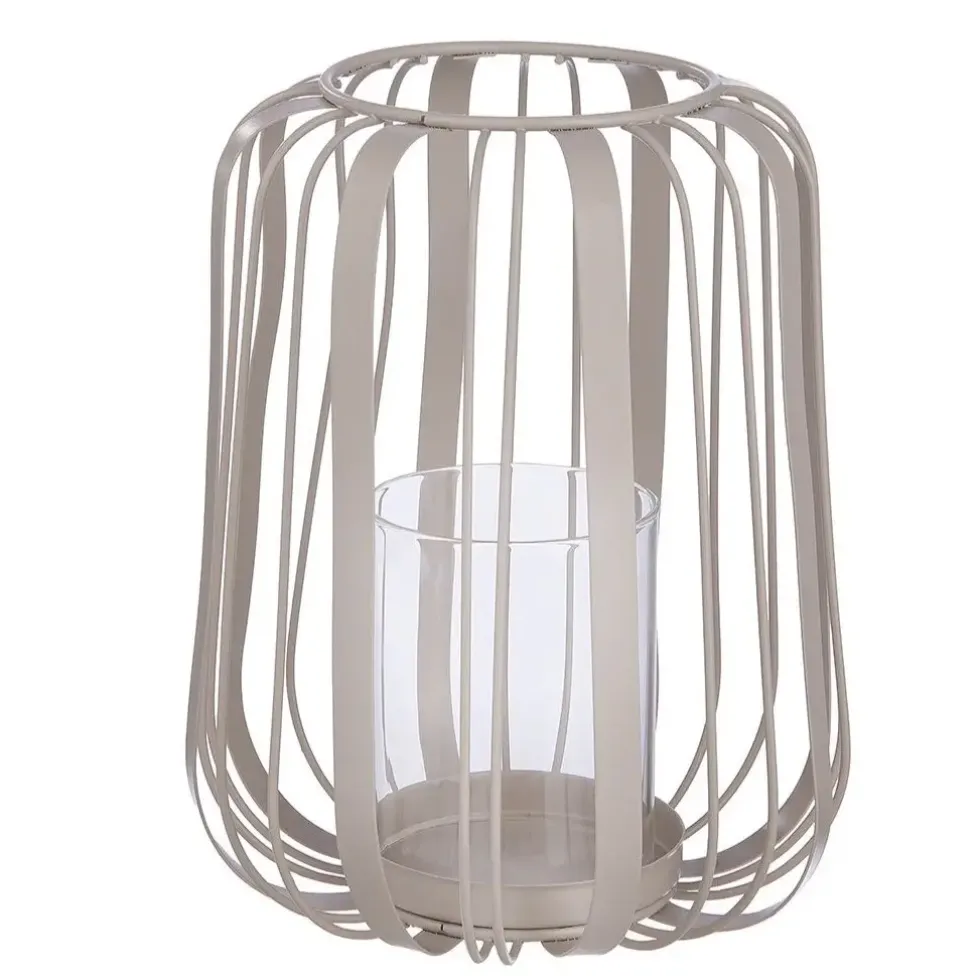 Windlicht Metall beige mit Glaseinsatz ROMY