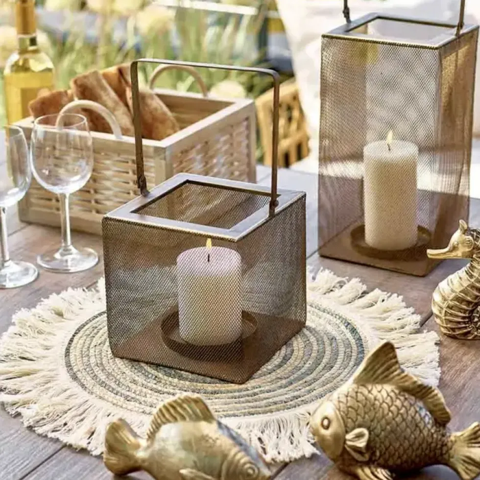 Windlicht Metall Laterne gold