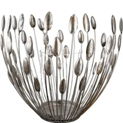 Windlicht Metall silber Trevi mit Glaseinsatz Höhe 27 cm