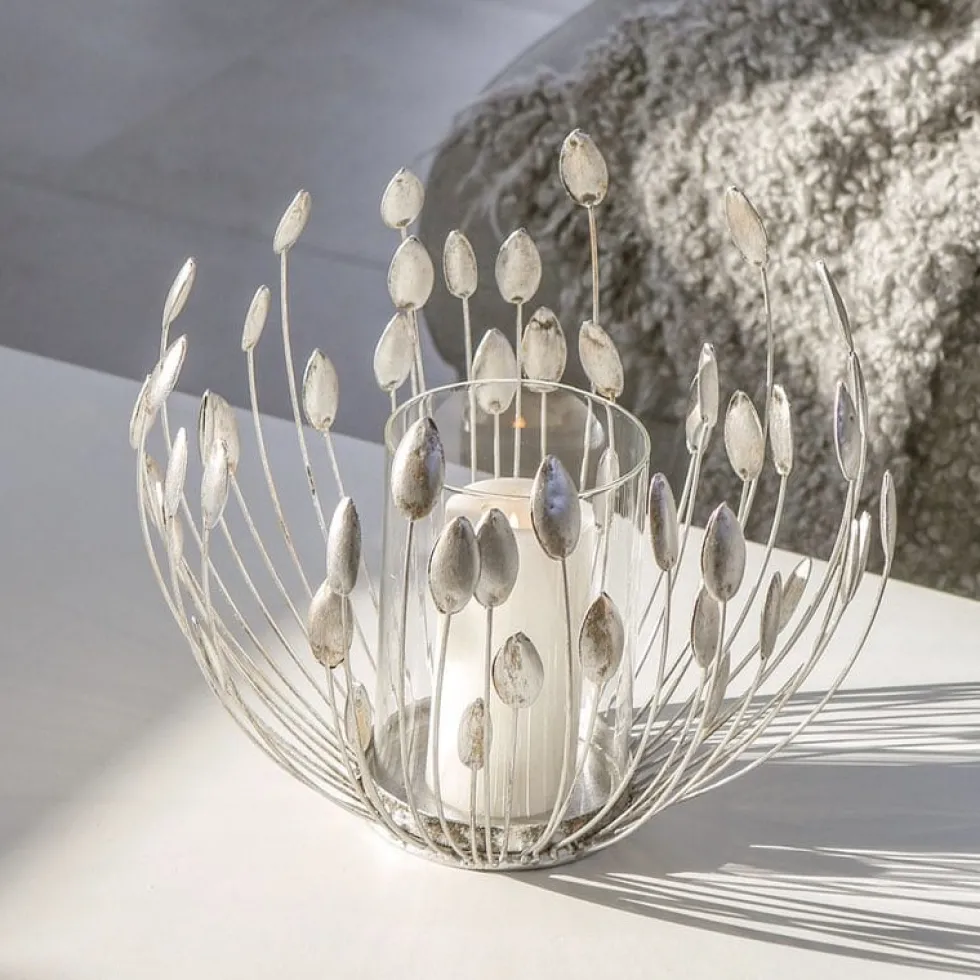 Windlicht Metall silber Trevi mit Glaseinsatz Höhe 27 cm