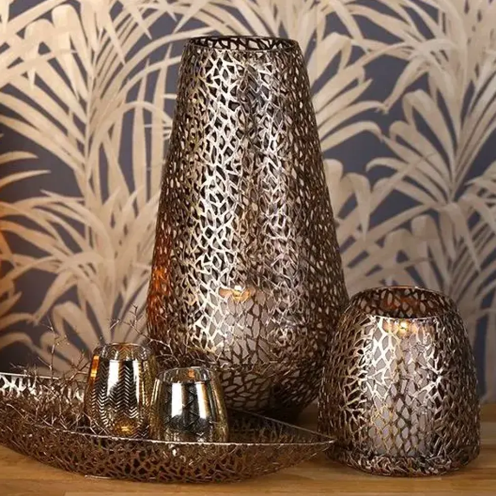 Windlicht Metall Tischlicht Purley Deko antikgold Höhe 46 cm