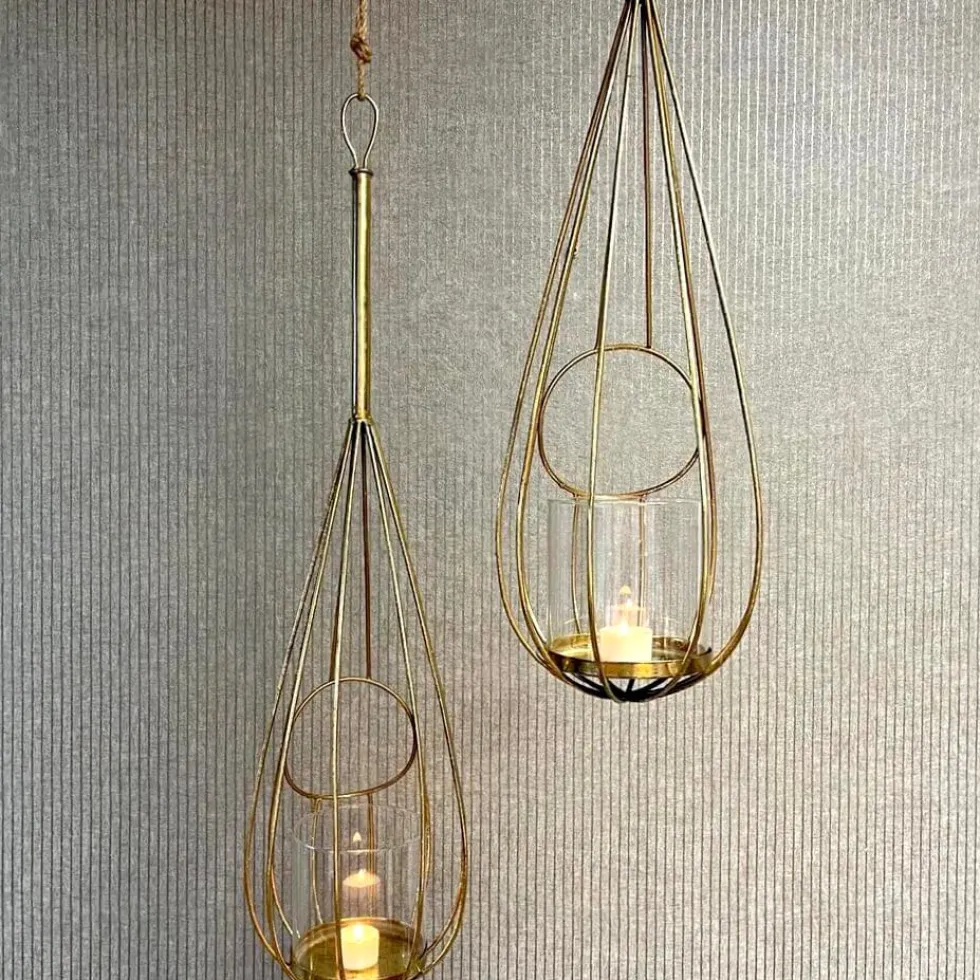 Windlicht Metall Tropfen zum Hängen gold